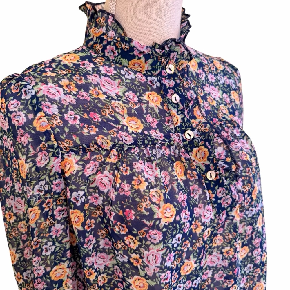 Listicle  Navy Blue with Ditsy Floral Long Sleeve Blouse M - Picture 5 of 11
